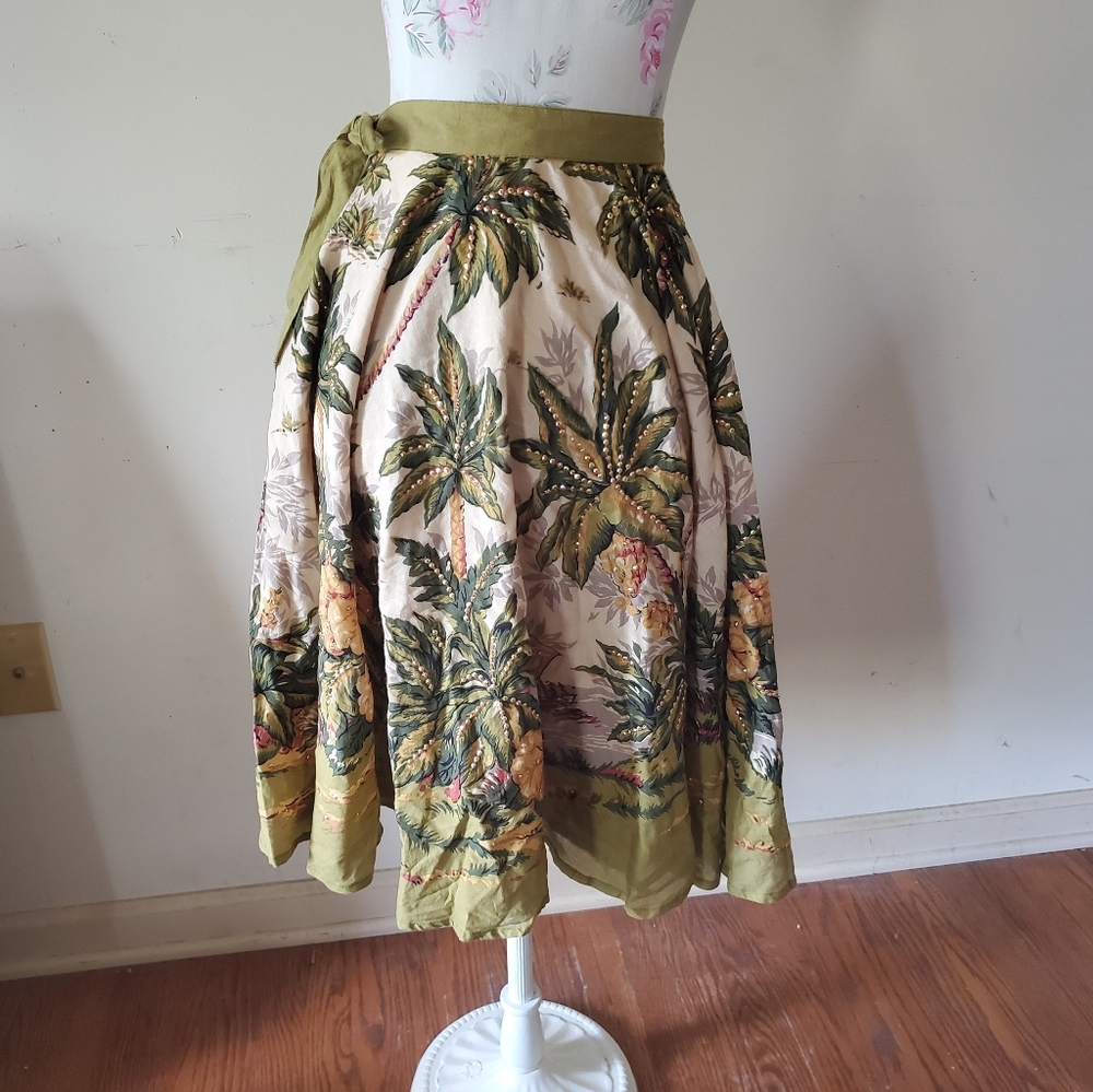 Anthropologie rose and rose skirt palm tree